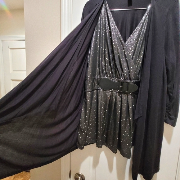 Plus Blazer and Sequin Blouse attached with Faux Belt at Waist - Picture 4 of 7